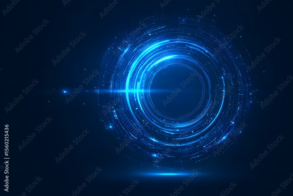 Poster abstract futuristic blue background with glowing digital elements and circuit board