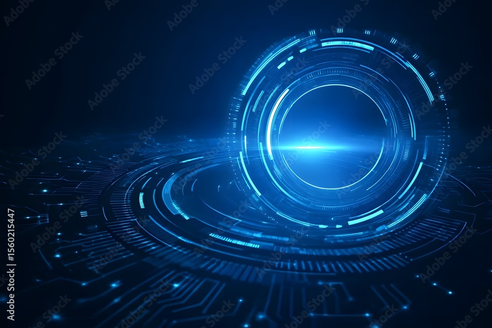 Sticker abstract futuristic blue background with glowing digital elements and circuit board