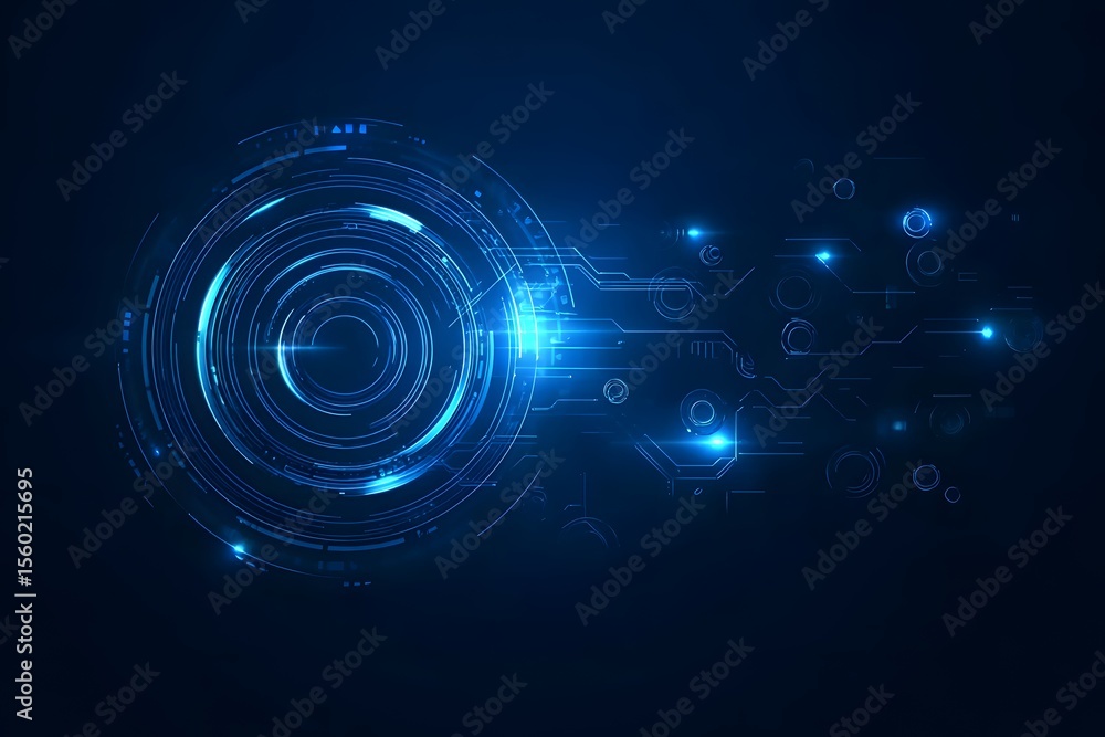 Sticker abstract futuristic blue background with glowing digital elements and circuit board