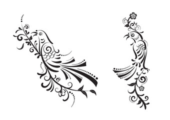 Obraz premium Black tribal flower tattoo illustration with bird and leaves