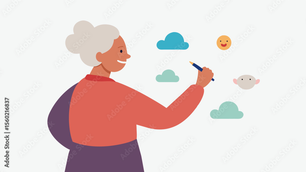 Aufkleber a picture of an elderly person with a whiteboard using it to write down brainboosting affirmations a