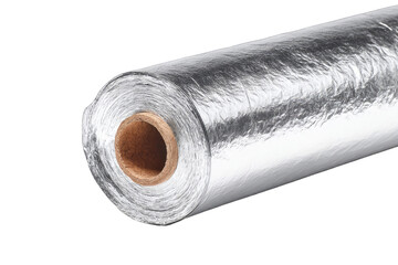 Rolled-up sheet of reflective, silvery material