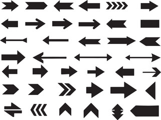 Extensive collection of black arrow silhouettes in various styles and directions, perfect for user interfaces, navigation, infographics, and conveying movement or progression in design

