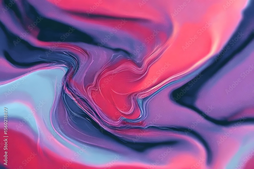Poster red, blue, and purple abstract pattern with fluid shapes. the artwork features a dynamic composition