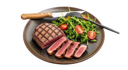 Isolated Steak with Salad
