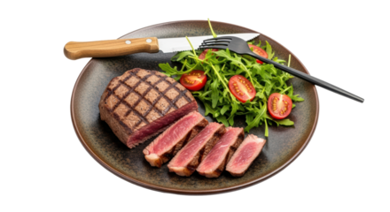 Isolated Steak with Salad