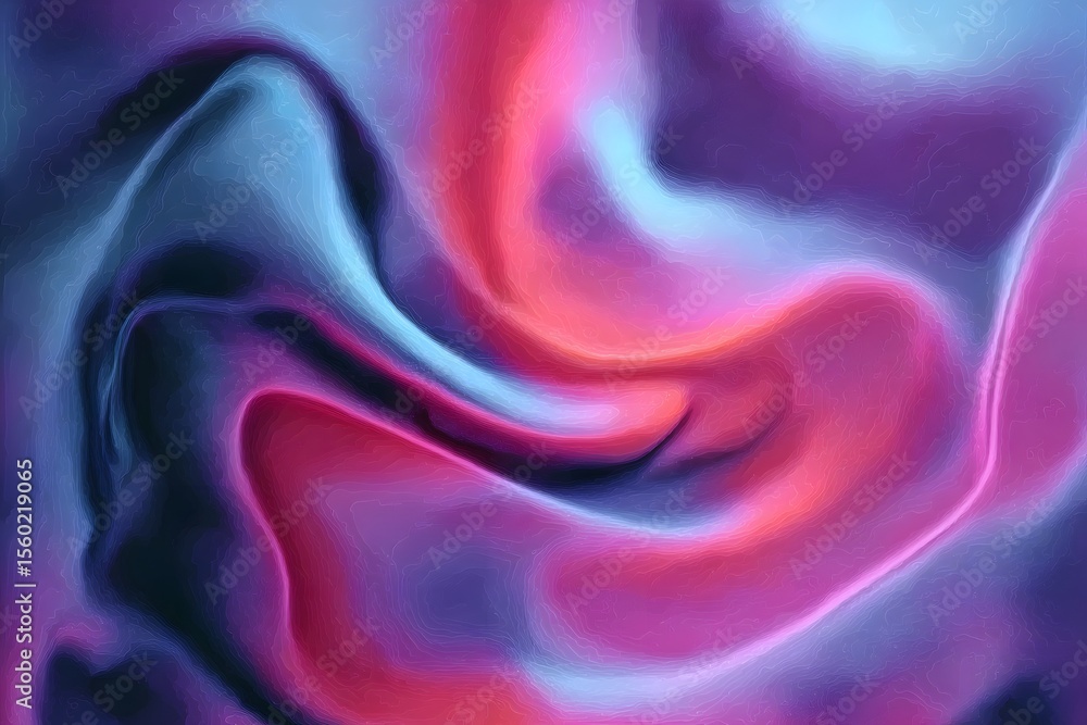 Poster red, blue, and purple abstract pattern with fluid shapes. the artwork features a dynamic composition