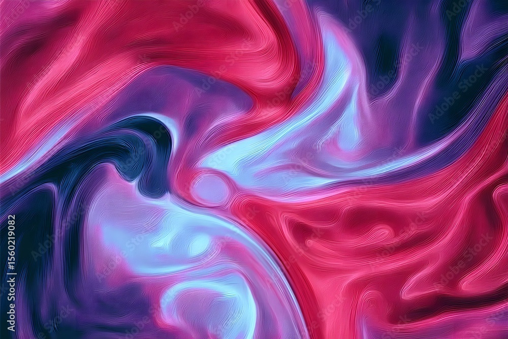 Poster red, blue, and purple abstract pattern with fluid shapes. the artwork features a dynamic composition
