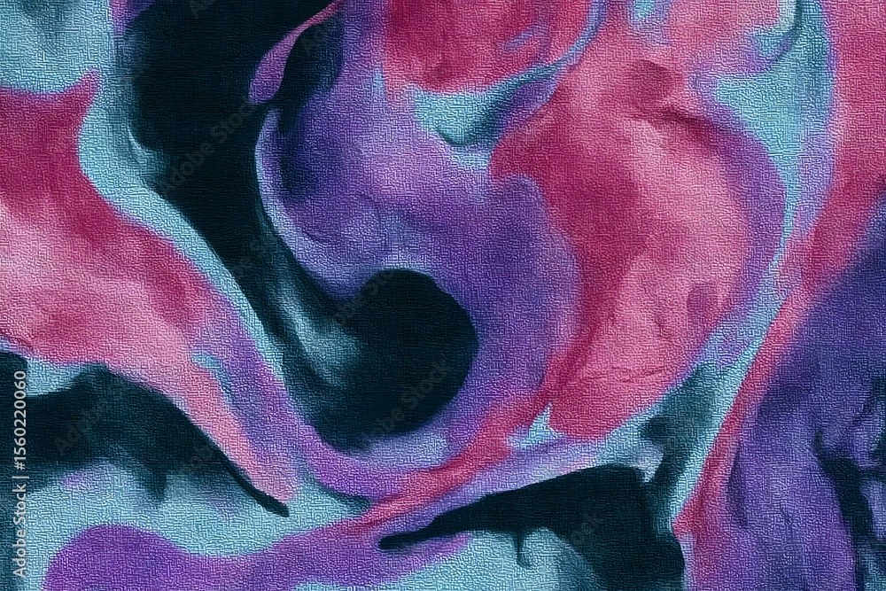 Poster red, blue, and purple abstract pattern with fluid shapes. the artwork features a dynamic composition