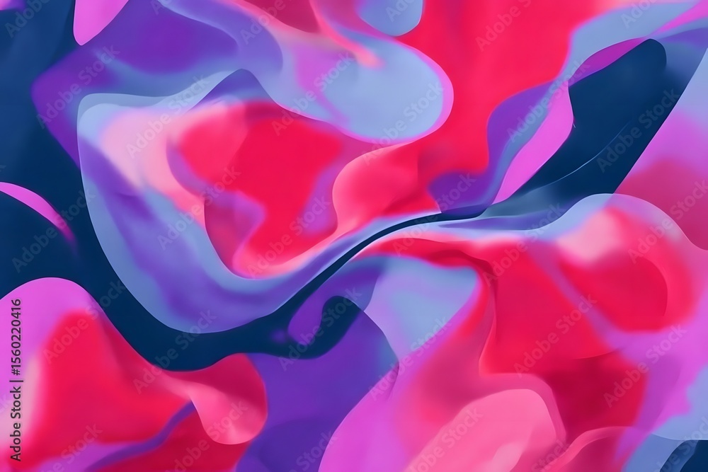 Poster red, blue, and purple abstract pattern with fluid shapes. the artwork features a dynamic composition