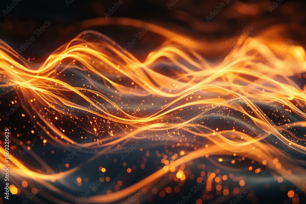 Poster abstract golden waves flowing on a dark background, creating a mesmerizing visual effect