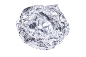 Crumpled ball of metallic foil against black background