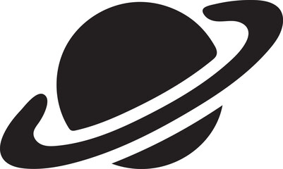 Stylized saturn planet with rings in a simple black silhouette © MDSAIFUR