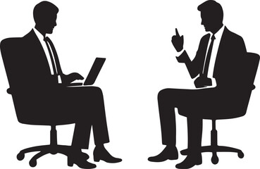 Business people silhouettes working at office desks with laptops vector illustration