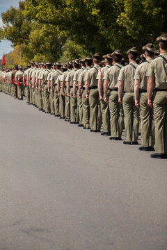 Australian soldiers marching down the road in freedom of entry parade