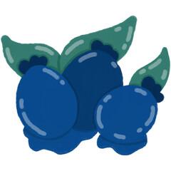 Hand Drawn Blueberry Clipart with Green Leaves