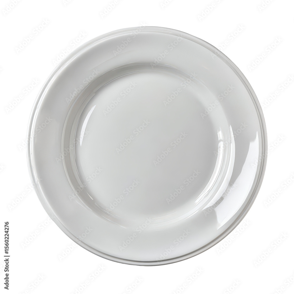 Poster plain white circular plate on a dark background for culinary use