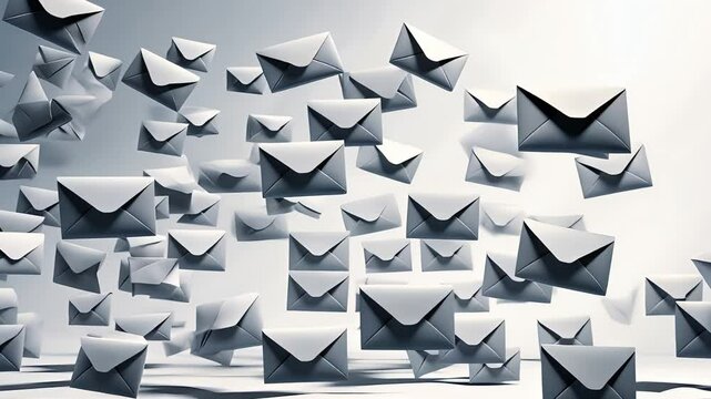 Flying White Envelopes in Motion against Light Background Paper Mail Scene