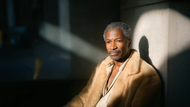 A compassionate man offering a coat on a deserted street with shadows