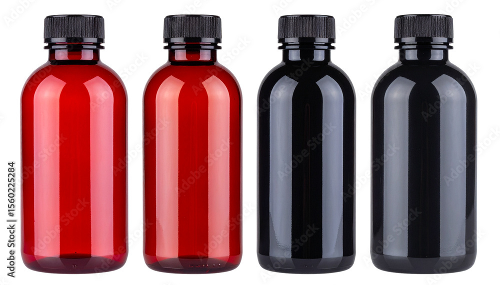Poster two different bottles next to each other with some space between png.