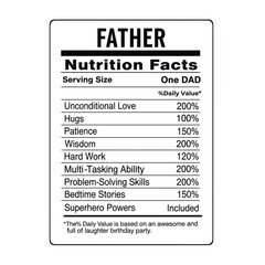 Father Nutrition Facts Unconditional Love Patience Wisdom Hard Work hugs