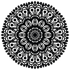 Floral henna or mehndi style mandala design. Decorative pattern in oriental style. Tatoo coloring book page.  