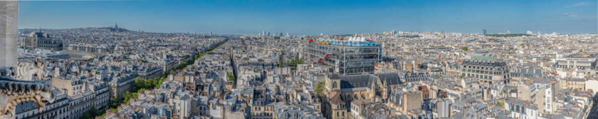 Paris, France - 06 28 2025: Panoramic view of Le Centre Pompidou and North Paris behind from...