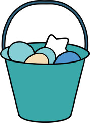 Teal Bucket Filled with Pastel Easter Eggs and a Bunny
