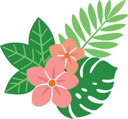 Vibrant Tropical Flowers and Lush Leaves A Stunning Floral Illustration