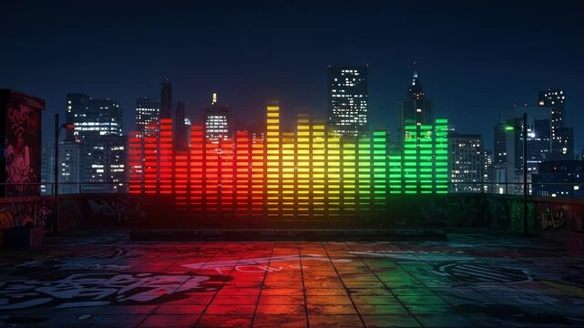 Equalizer and graffiti suitable for urban music events and cityscape designs, adding a modern and edgy vibe.