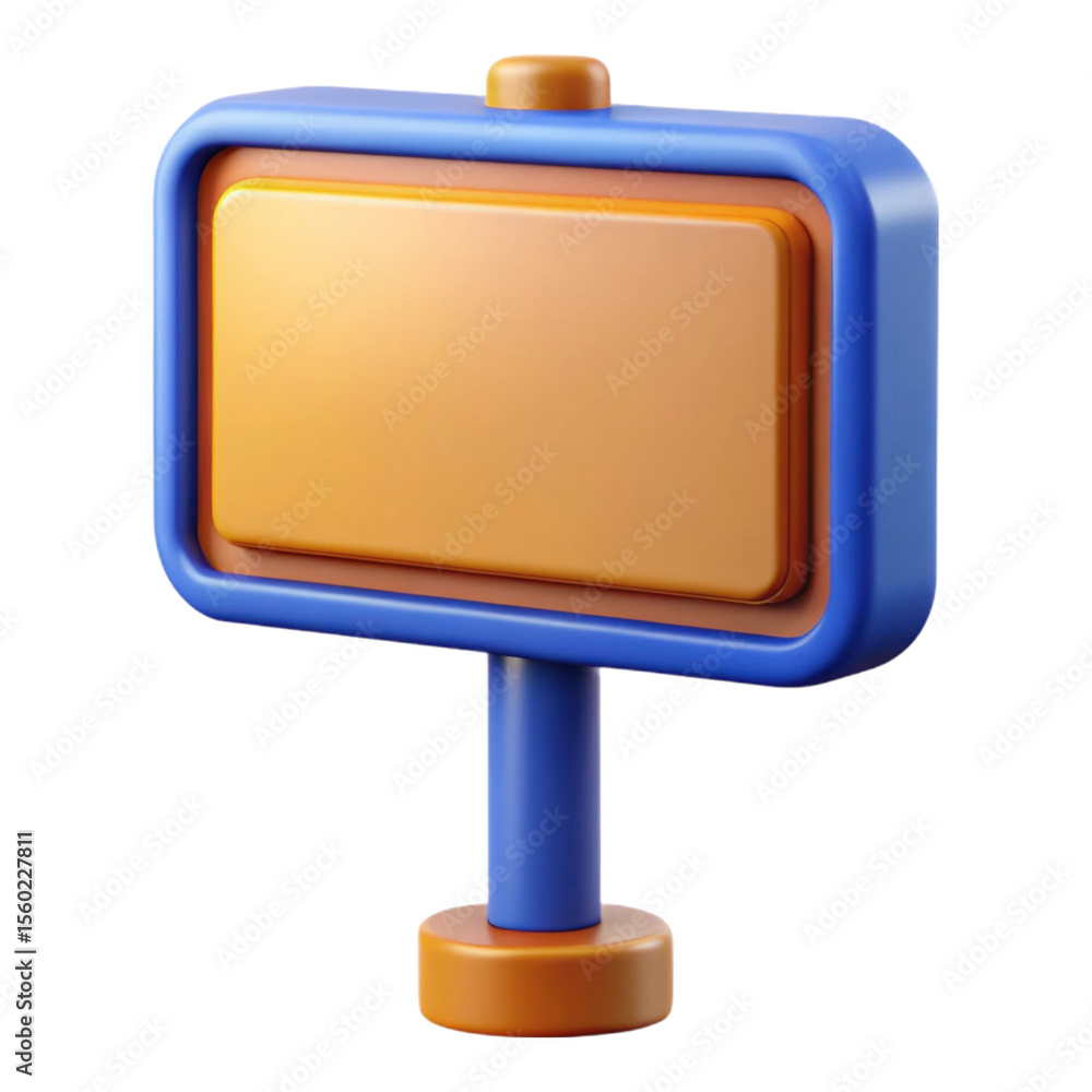 Poster 3 d rendered stylized digital billboard sign with blue frame and orange display and base isolated on