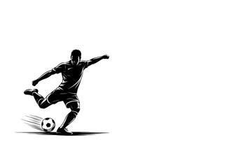 Silhouette of a soccer player kicking a ball with motion lines in monochrome art