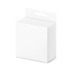 Hanging packaging box mockup. Half side view.Vector illustration isolated on white background. Can be use of cosmetics, electronic and mobile accessories. Ready for your design. EPS10.