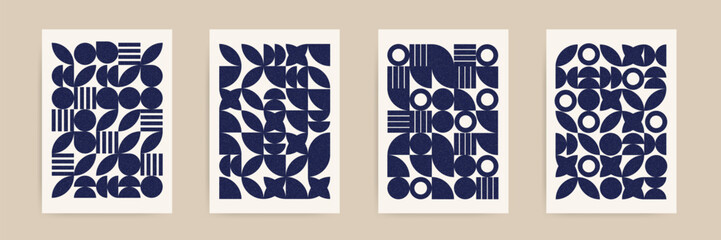 Modern Abstract Textured Geometric Pattern Set with Circular and Leaf Shapes
