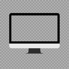 Flat Desktop Monitor Icon – Blank Computer Screen Vector with Transparent Background

