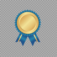 Gold Medal Badge with Blue Ribbon – Isolated on Transparent Background

