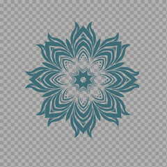 Teal Floral Mandala Ornament Isolated on Transparent Background


