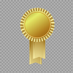 Gold Rosette Award Ribbon Badge Isolated on Transparent Background

