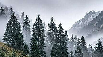 Fototapeta premium Misty mountain forest scene.