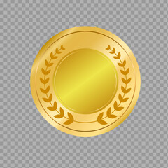 Gold Medal with Laurel Wreath Isolated on Transparent Background

