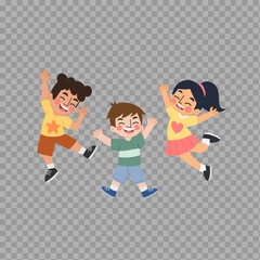 Happy Cartoon Children Jumping – Fun Kids Illustration on Transparent Background


