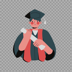 Graduation Student Holding Diploma Certificate – Cartoon Illustration

