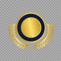Elegant Blue and Gold Badge with Laurel Wreath – Premium Award Emblem on Transparent Background

