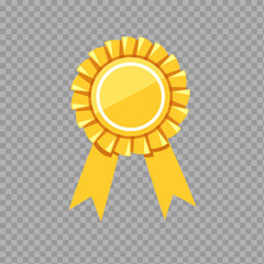 Flat Gold Award Ribbon Badge – First Place Medal Icon on Transparent Background

