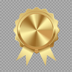 Golden Award Medal Badge with Ribbon – Vector Illustration on Transparent Background

