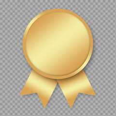 Flat Gold Medal with Ribbon – Vector Award Badge on Transparent Background

