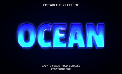 Blue ocean water text effect with glowing style for sea, summer, or aquatic design