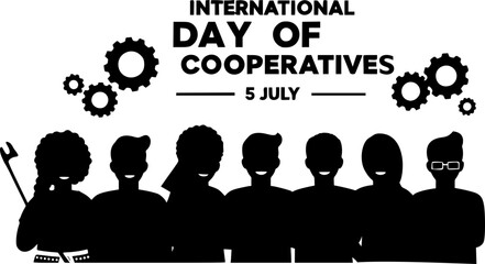 International Day of Cooperatives Vector – Teamwork Silhouette and Gear Icons, July 5 Design