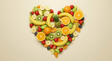 Heart shaped arrangement of fresh fruits