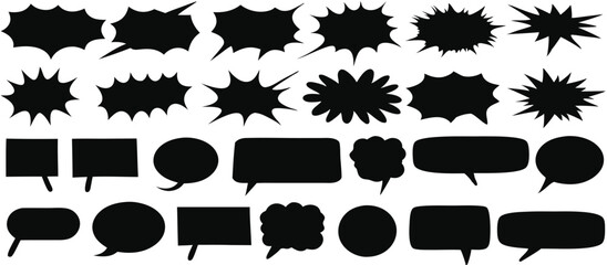 Set of black ink splashes and comic speech bubble icons in vector design